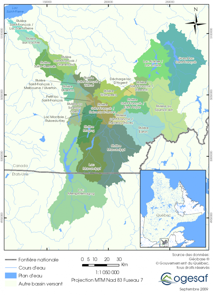 carte bassin versant de la rivière saint-françois