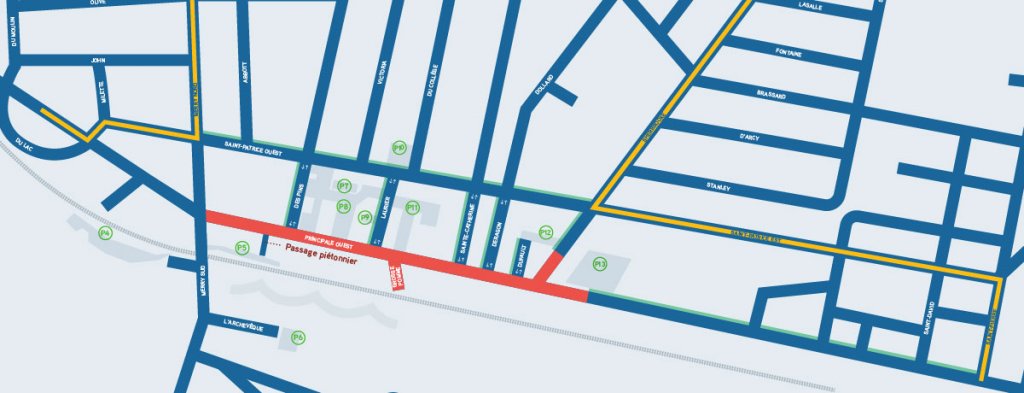 Revitalisation du centre-ville de Magog|Fermeture de l’intersection Sherbrooke et Principale et bilan des mesures d’atténuation | Plan de détour