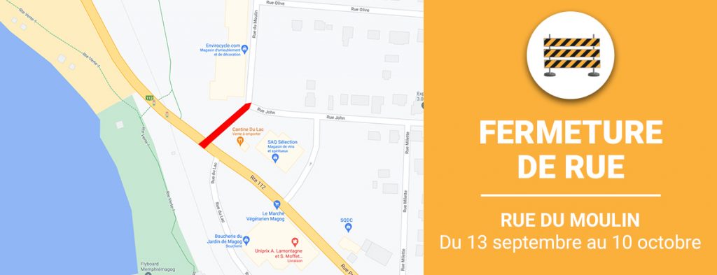 Communiqué - Travaux sur la rue du Moulin du 13 septembre au 10 octobre