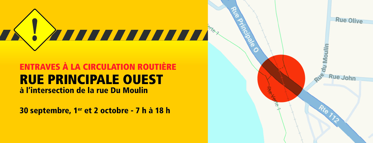 Actualité - Travaux sur la voie ferrée de la rue Principale Ouest | Entraves à la circulation routière les 30 septembre, 1er et 2 octobre