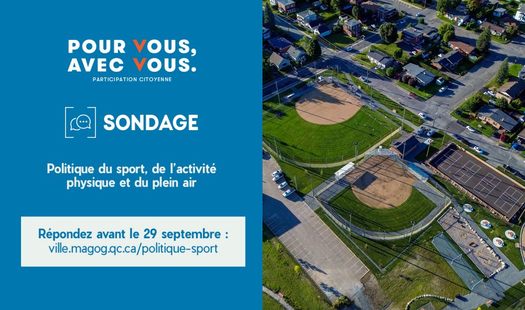 Diaporama d'accueil - Participez au sondage sur la place du sport, de l’activité physique et du plein air à Magog