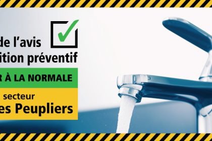 Communiqué - Levée de l’avis d’ébullition préventif pour 155 résidences du secteur de la rue des Peupliers