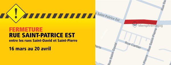 Actualité - Réfection de la maçonnerie et de la toiture de la Bibliothèque Memphrémagog | Fermeture d’un tronçon de la rue Saint-Patrice Est du 16 mars au 20 avril