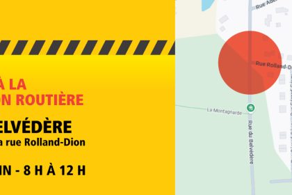 Actualité - Travaux sur la rue du Belvédère | Entraves à la circulation le mardi 16 juin, de 8 h à midi