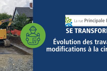 Actualité - Revitalisation de la rue Principale Est | Réouverture du pont Vel et de la rue Moore - Déplacement des travaux entre les rues Saint-Albert et Saint-Pierre